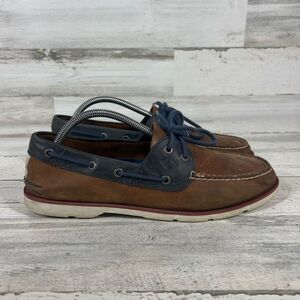 Sperry‎ Mens Leeward 2-Eye Leather Nautical Boat Shoe Brown Blue Leather Size 10